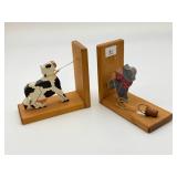 Wooden Cowboy and Cow Bookends