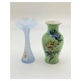 Hand Painted Green Ceramic Vase &