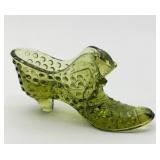 Fenton Hobnail Green Glass Slipper