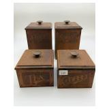 Four Wooden Kitchen Canisters