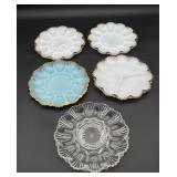 5 Glass and Milk Glass Egg Plates & Divided Dish