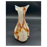 Czech Glass Vase with Orange and White Pattern