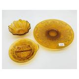 Tiara Amber Sandwich Glass Footed Dish,