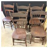 5 Pressed Back Spindle Dining Room Chairs