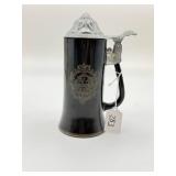 German Beer Stein VIP Black Glass w/ Pewter Lid