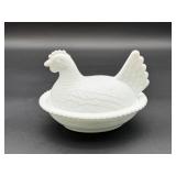Milk Glass Hen on Nest Covered Dish