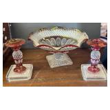 Glass Centerpiece Bowl and Matching Candleholders