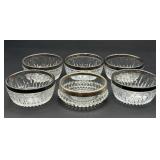 Six Glass Bowls With Metal Rims