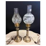 Electric Oil-Style Lamps With Etched Glass