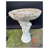 Concrete Cherub Bird Bath As Is
