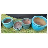 (4) Turquoise Ceramic Planters