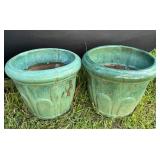 (2) Turquoise Ceramic Planters