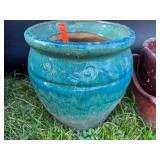 Teal Ceramic Planter w/Wave Design