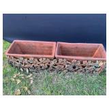 Cast Iron Garden Planter Holder w/2 Terracotta