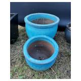 (2) Turquoise Ceramic Planters