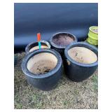 (4) Black Round Ceramic Planters
