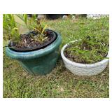 (2) Ceramic Planters ~ One Teal & One White w/