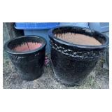 (2) Black Ceramic Planters