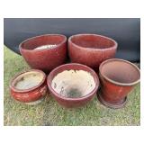 (5) Red Round Ceramic Planters