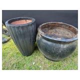 (2) Ceramic Black Planters