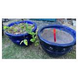 Pair of Blue Ceramic Beetle Planters