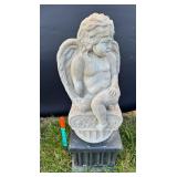 Concrete Angel Statue on Pedestal