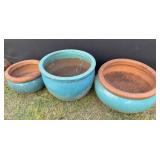 (3) Turquoise Ceramic Planters