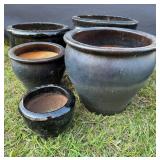 (5) Ceramic Black Planters