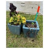 (2) Teal Ceramic Planters w/Plants