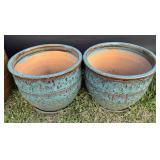 Pair of Round Turquoise Ceramic Planters