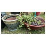 (2) Ceramic Planters Red & Blue/White