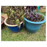 (2) Ceramic Planters Blue & Turquoise