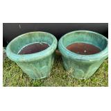 (2) Turquoise Ceramic Planters