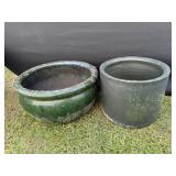 (2) Ceramic Planters (one is green)