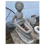 Concrete Boy w/Wheelbarrow Planter
