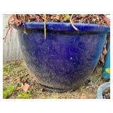 Blue Ceramic Planter w/Plant