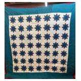 Eight Point Star Quilt ~ Blue, Burgundy & Cream