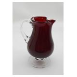 Ruby Red Hand Blown Glass Pitcher w/Clear
