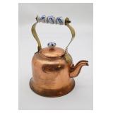 Copper Tea Kettle w/Blue & White Hardware
