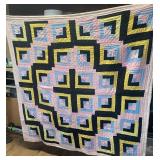Handmade Crazy Log Cabin Quilt Black, Yellow,