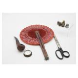 Pipe, Hand Fan, Scissors & Thimbles
