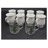 (2) Clear Christmas Mugs & (8) White Ceramic