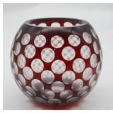 Red Cut to Clear Optical Illusion Glass Vase