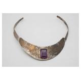 Vintage Sterling Silver & Amethyst Bib Choker
