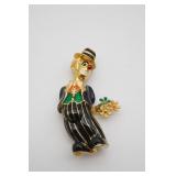 Enamel Clown Top Hat & Bouquet Brooch Pin