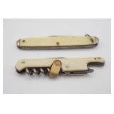 Cream Colored Handle Pocket Knife & Corkscrew