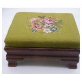Needlepoint Small Footstool w/Floral Design