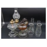 Collection of Vintage Oil Lamps & Chimneys