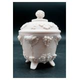 Jeannette Glass Shell Pink Milk Glass Jar w/ Lid