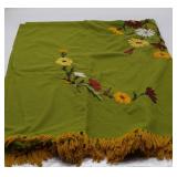 Vtg. Crewel Floral Throw Blanket